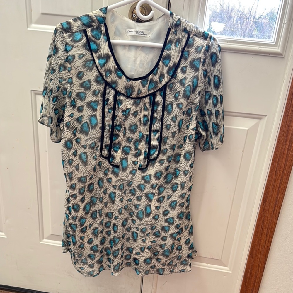Forever Link Blue Ruffled Short Sleeve Blouse